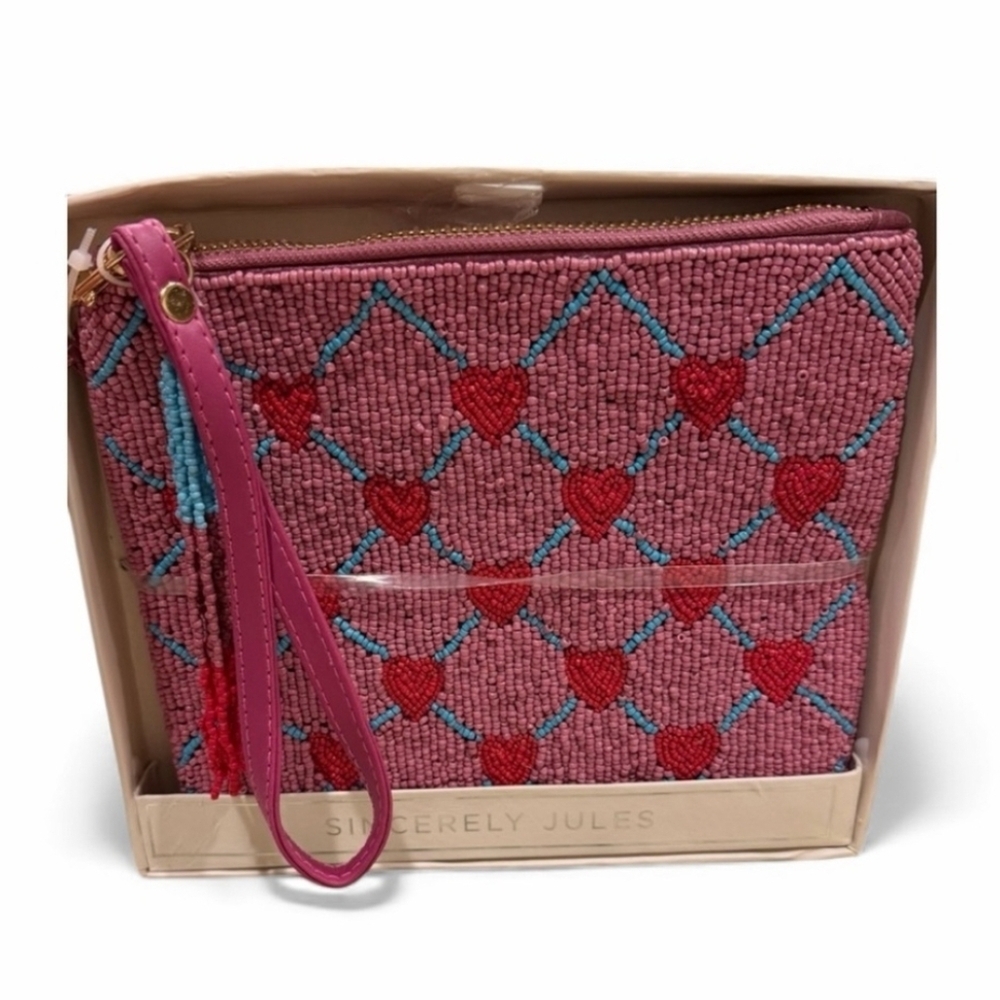 💕▪️Sincerly Jules▪️ Pink Beaded Clutch with hearts